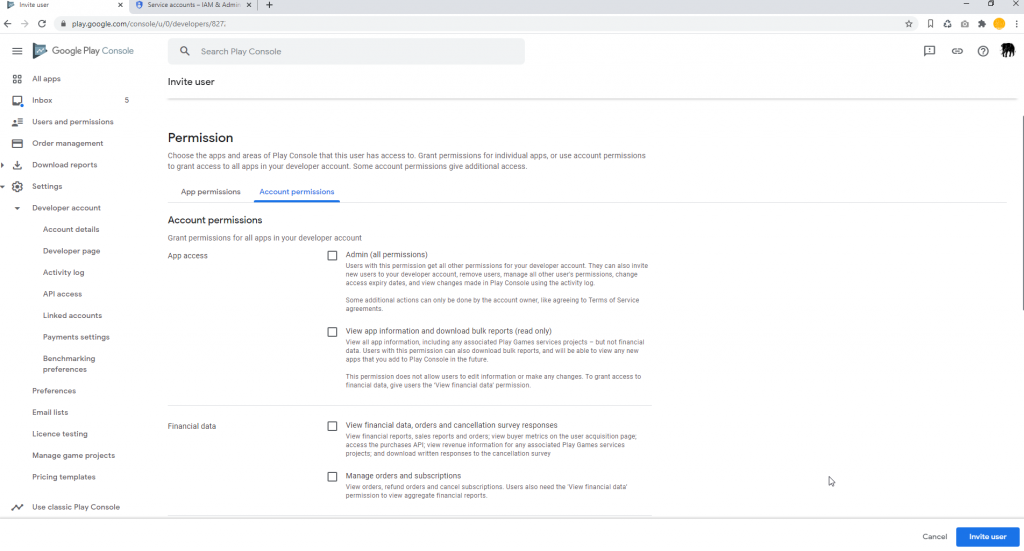 Set Google Play Access Account Permissions