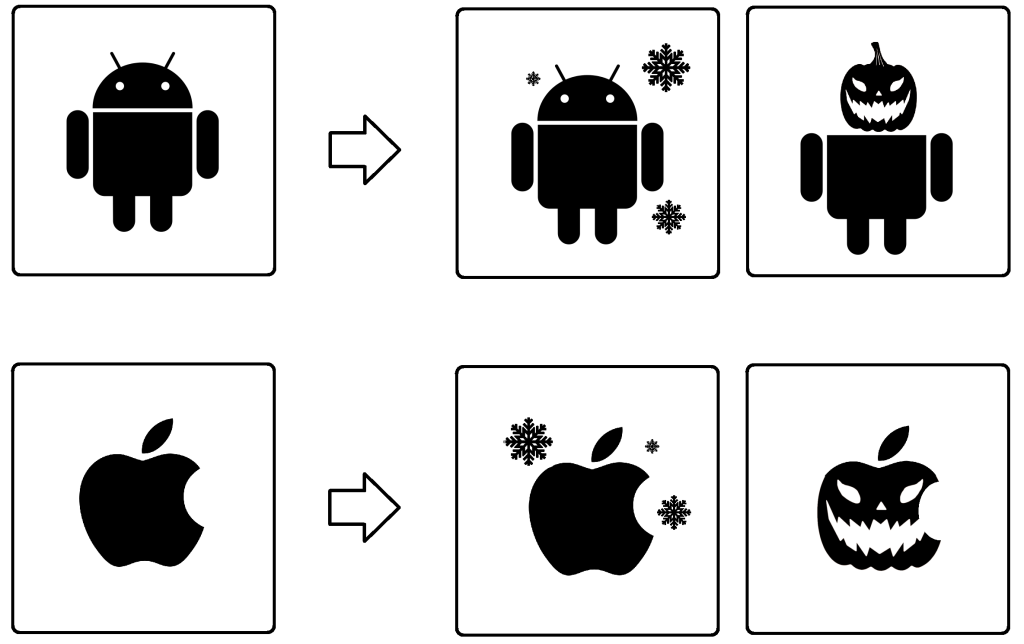 Seasonal app icons and themes.