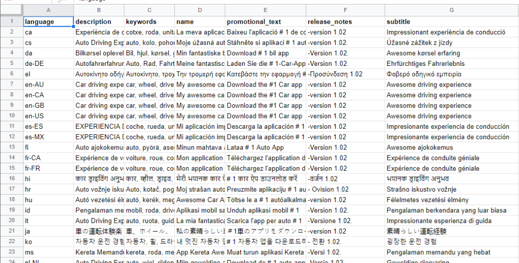 Input texts in a sheet